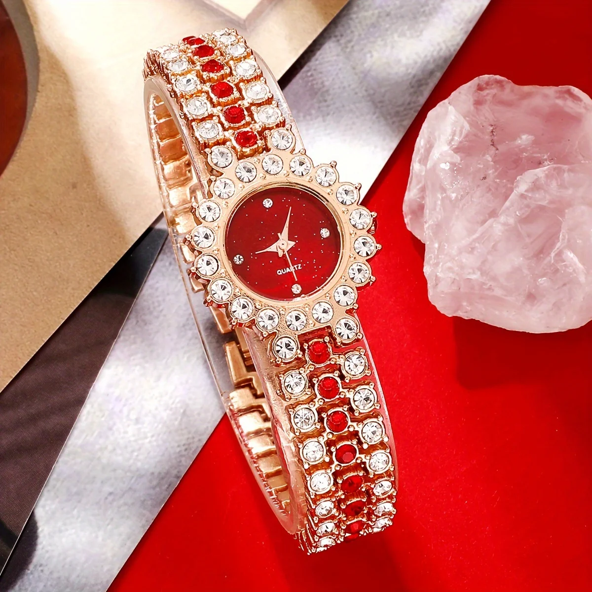 Luxury Watch Gift For Her - 2 adet/takım kadın saati lüks elmas