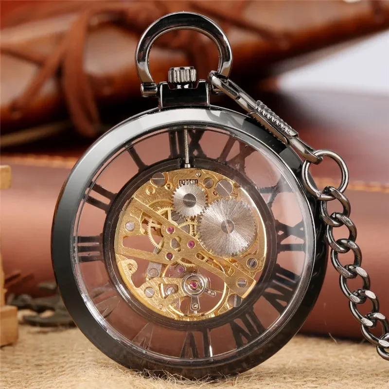 Luxury Watch All Black - Lüks El-geçirmeli Mekanik Roma Rakamlı Steampunk