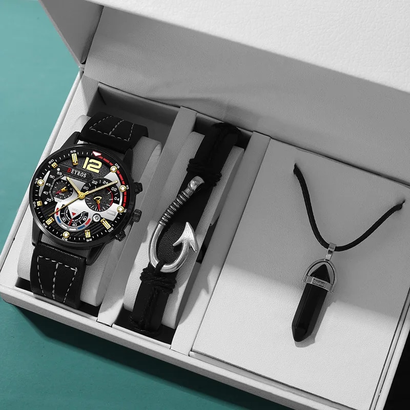 Luxury Watch All Black - 3 adet Set moda erkek saatler