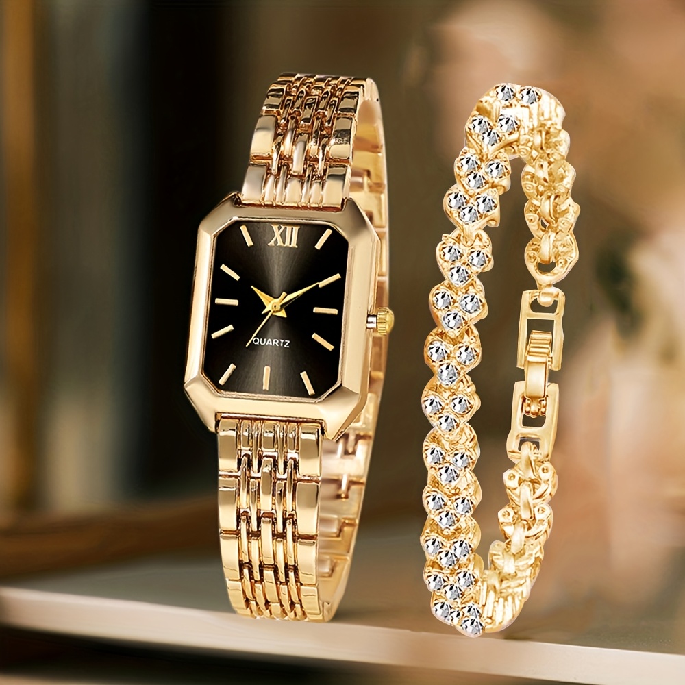 Luxury Watch For Girls - 2 adet moda dikdörtgen kadın Quartz