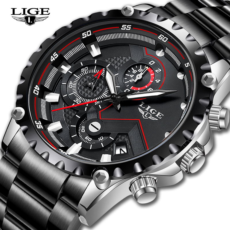 Luxury Watch All Black - LIGE üst marka lüks erkek moda