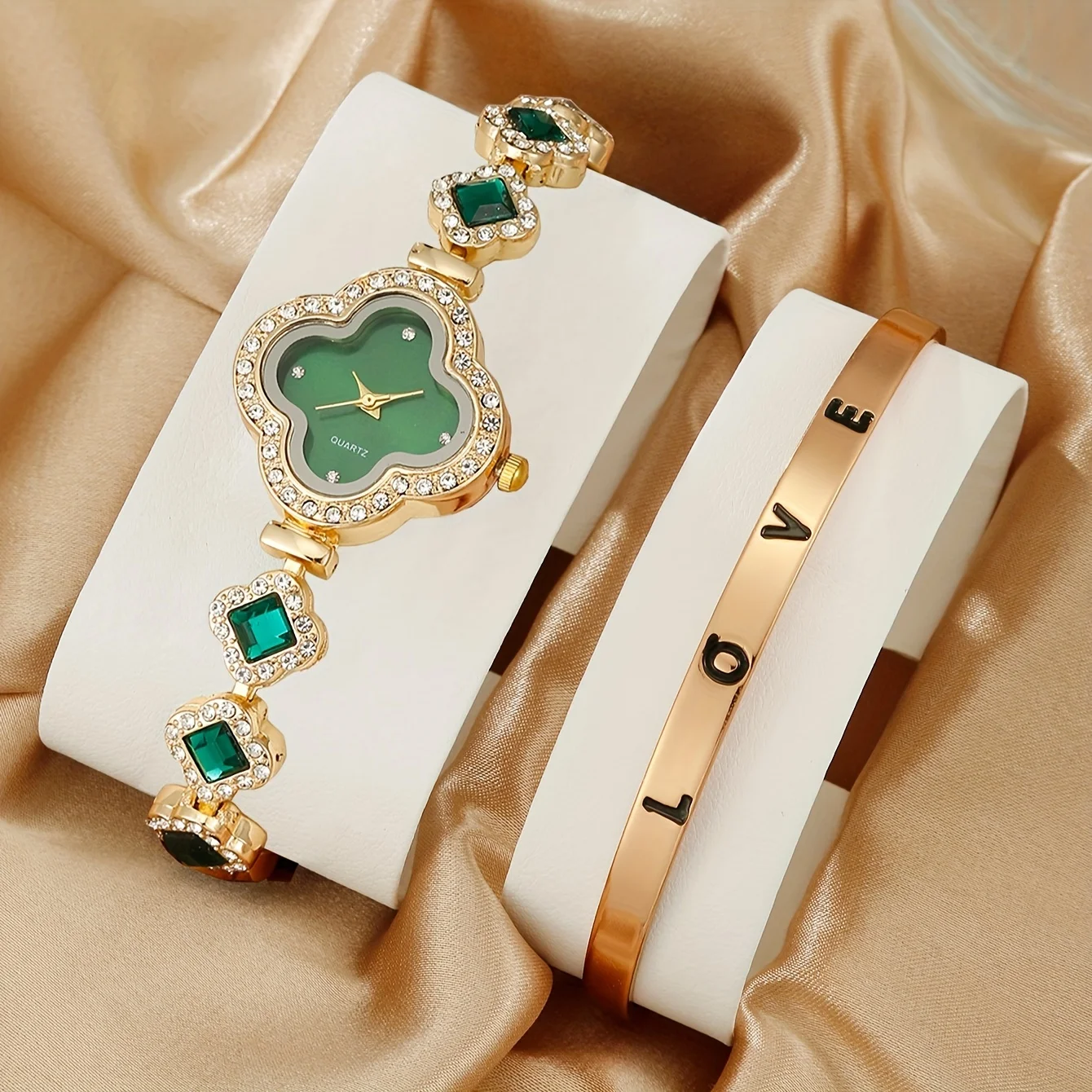 Luxury Watch Gift For Her - 2 adet/takım kadın izle lüks Rhinestone