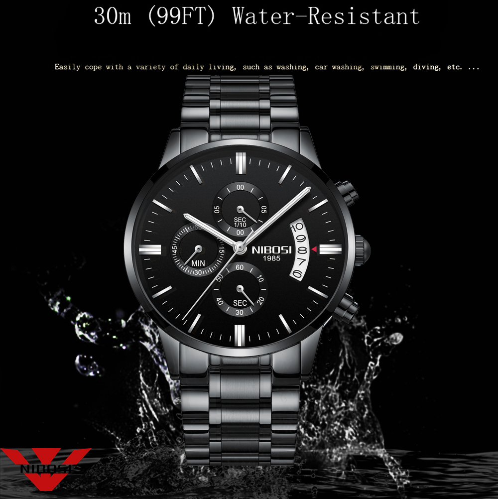 NIBOSI paslanmaz çelik siyah Q - Luxury Watch All Black incelemesi ve fiyatı