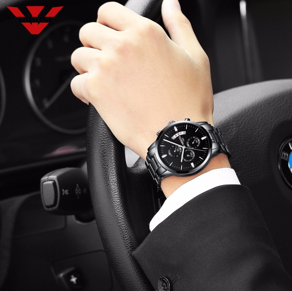 NIBOSI paslanmaz çelik siyah Q - Luxury Watch All Black incelemesi ve fiyatı