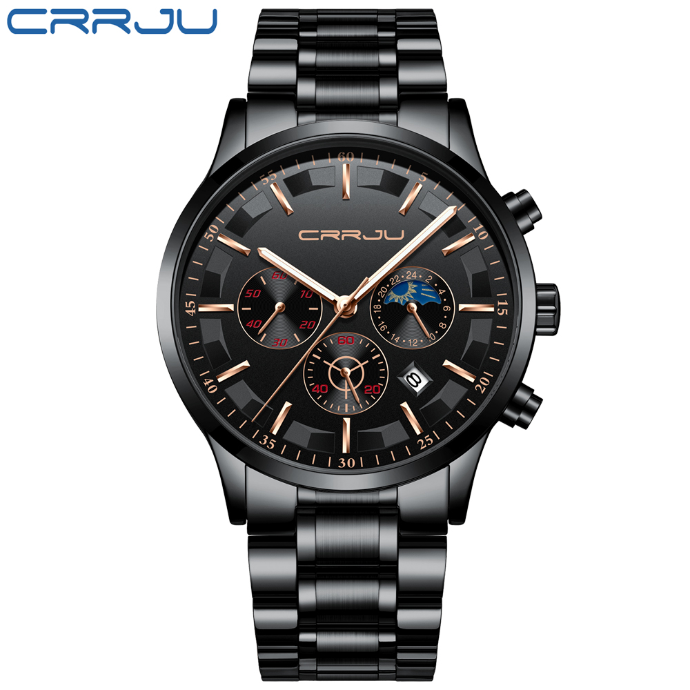 CRRJU Erkek Saatler Top Marka  - Luxury Watch All Black incelemesi ve fiyatı