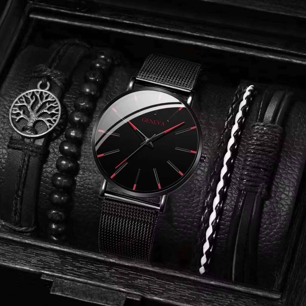 5 adet/takım moda erkek saati  - Luxury Watch All Black incelemesi ve fiyatı