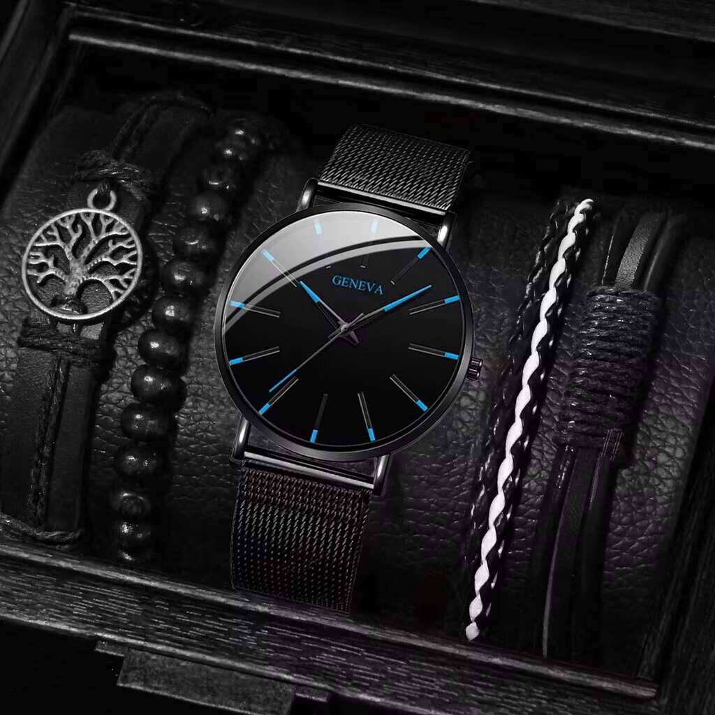 5 adet/takım moda erkek saati  - Luxury Watch All Black incelemesi ve fiyatı