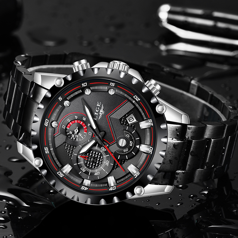 LIGE üst marka lüks erkek moda - Luxury Watch All Black incelemesi ve fiyatı